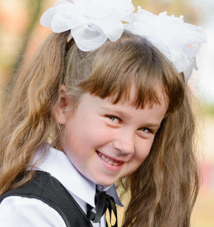 Portrait beautiful girl. Photo closeup outdoorsの写真素材