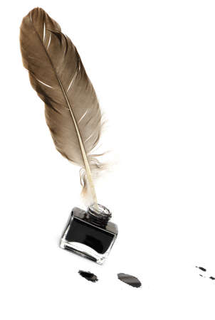 Feather pen set of abstract colour. Isolated on a white background.の写真素材