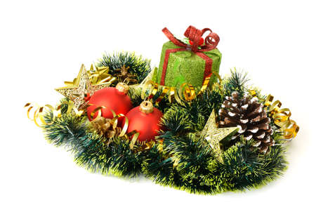 Christmas gift and decorative objects. Isolated on white backgroundの写真素材