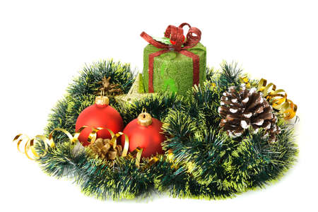 Christmas gift and decorative objects. Isolated on white backgroundの写真素材