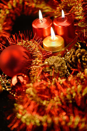 Festive decorations with candles. The color redの写真素材