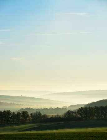 The hills in the fog. Morning landscapeの写真素材