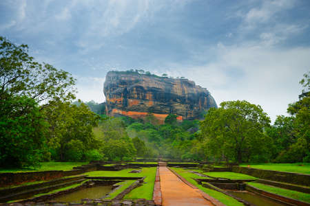 Sigiriya. Lion's rock. Place with a large stone and ancient rock fortress and palace ruin. Sri Lankaの写真素材