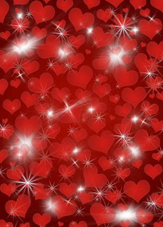 Background with shines, sparks, heart. A red backgroundの写真素材