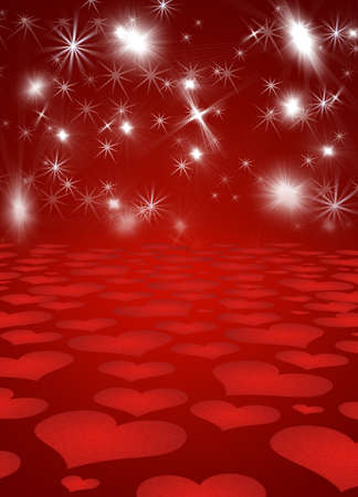 Background with shines, sparks, heart. A red backgroundの写真素材
