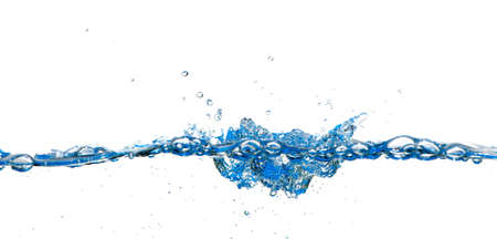 Splashes and water waves. Blue color on white isolatedの写真素材