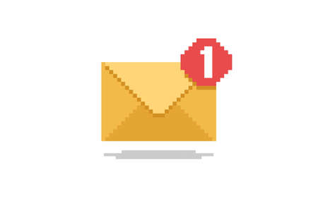 Vector illustration of pixela art email icon with numbers of received messages. Icon is isolated on trasparent background.のイラスト素材
