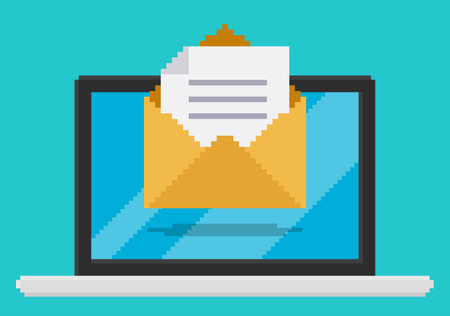Pixel art style vector illustration of opend email on laptop screen.のイラスト素材