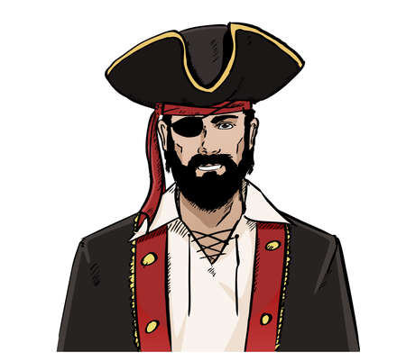 Hand drawn Vector illustration of pirate. Vector sketch style illustration, isolated on white background.のイラスト素材