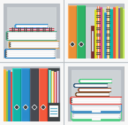 Pixel art, vector illustration of office documents on the shelf.のイラスト素材