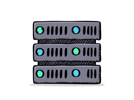 Vector illustration of a hand holding a phone with a connection to a cloud server. Sketch style...