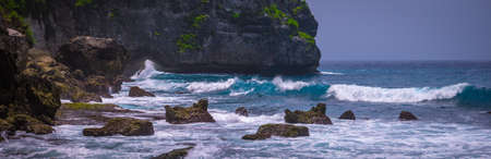 Ocean Waves on Tembeling Coastline at Nusa Penida island, Bali Indonesia