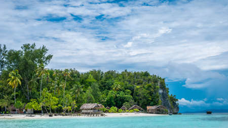 Paradise in Water Hut of Homestay on Kri Island. Raja Ampat, Indonesia, West Papuaの写真素材