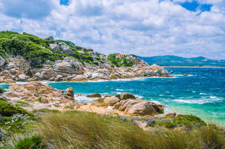 Windy costline with granite rocks near Costa Serena, Sardinia, Italy.の写真素材