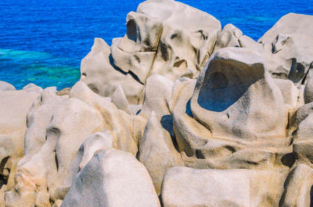 Granite rocks on Capo Testa on sunny day near Santa di Gallura, Sardinia, Italy