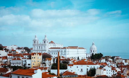 Rooftopspanorama of the oldest district Alfama in Lisbon, Portugalの写真素材