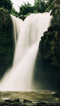 Close up of Tegenungan Waterfall. Ubud in Bali, Indonesiaの写真素材