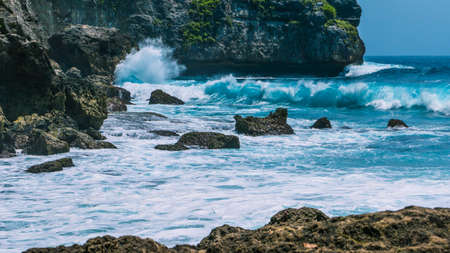 Ocean Waves on Tembeling Coastline at Nusa Penida island, Bali Indonesiaの写真素材