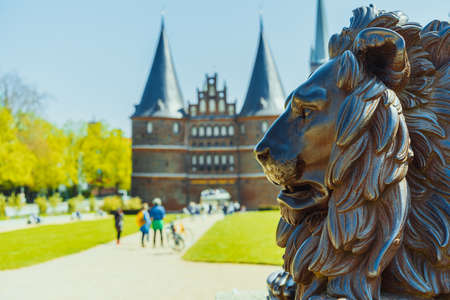 Holsten Gate - Holstentor, a city gate marking off the western boundary of the old center of Luebeck in Schleswig-Holstein, northern Germanyのeditorial素材