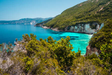 Stunning view of of seascape Ionian Sea, picturesque sea shore line Greece, Europe. Beauty of nature...