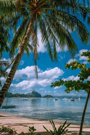Vacation on beautiful tropical island, relax chill getaway enjoy summer in El Nido, Palawan island, Philippinesの写真素材