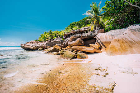 Anse Cocos beach in La Digue Island, Seyshellesの写真素材