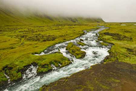 Aerial view of Iceland landscape over the Foss river. Scandinavian amazing natureの写真素材