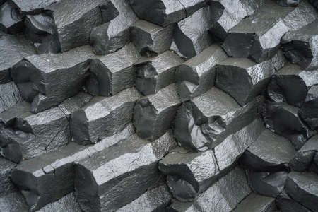 Close up of basalt columns on black sand beach. Icelandの写真素材