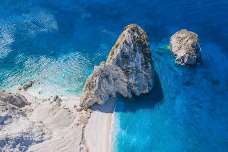 Aerial view of Mizithres cliff rock in Zakynthos Ionian island, Greeceの写真素材