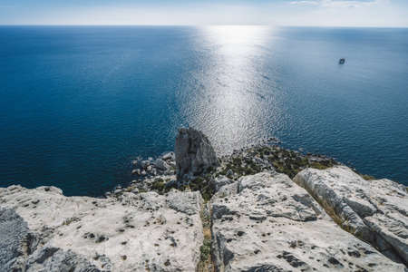 Swan Wing Rock in Simeiz from above against sun light. Black Sea coast, Crimeaの写真素材