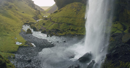 Beautiful Kvernufoss hidden waterfall in the southern region of Icelandの写真素材