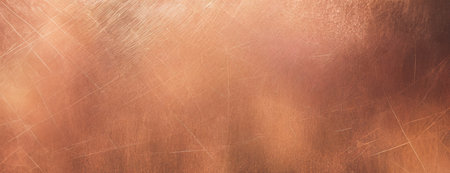 Copper texture surface with visible scratches and subtle reflections under warm light.の素材