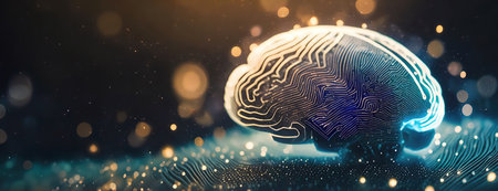 Neural Network Concept as a Digital Brain. A digital illustration of a brain formed by electronic circuits, representing artificial intelligence and neural networks..の素材