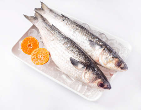 Mullet fish with orangeの写真素材