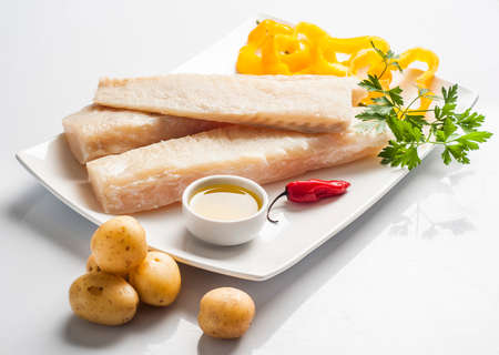 Codfish with potatoes, peppers and olive oil, Fillet codfish