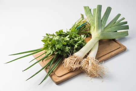 leeks, chives and parsleyの写真素材
