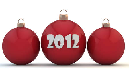 Three red Christmas sphere with an inscription 2012の写真素材