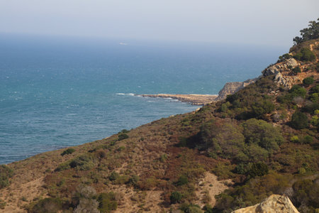 Rmilat Park View to the Strait of Gibraltar in Tanger, Moroccoの写真素材