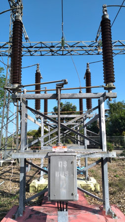 Disconnecting switch on high-voltage substation. switching device used to provide safe isolation by...