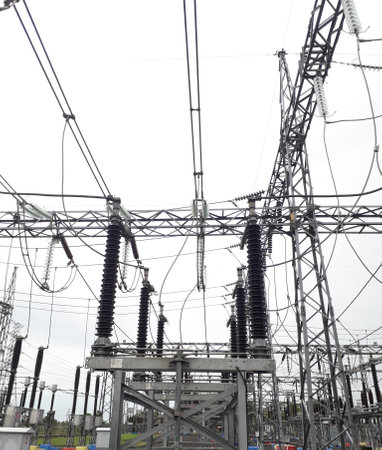 Disconnecting switch on high-voltage substation. switching device used to provide safe isolation by...