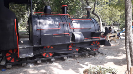Old steam locomotive in the park of the city of Sri Lanka