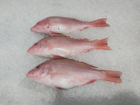 Fresh fish on ice at the fish market,Thailand,Asia
