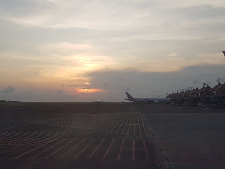 Sunset at the airport in Kuala Lumpur, Malaysia, Asia.の写真素材