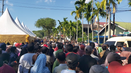 Unidentified people attending a religious ceremony in Nakhon Ratchasima, Thailand.の写真素材