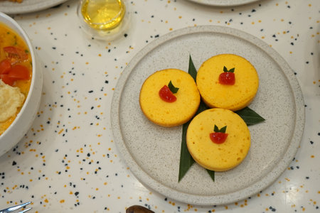 Catering wedding buffet food indoor in luxury restaurant with colorful fruits and vegetablesの写真素材