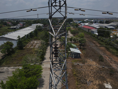 High-voltage power lines in the countryside of Thailand, Asia
