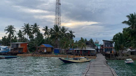 View of a fishing village in the middle of a tropical island.