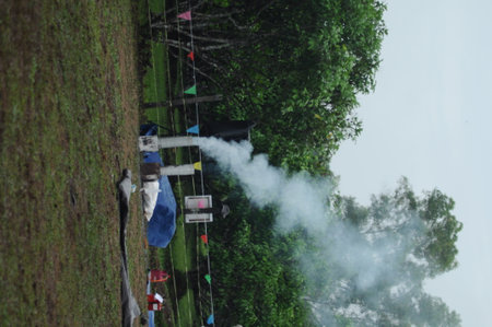 Smoke from the firecrackers in the park, Thailand.の写真素材