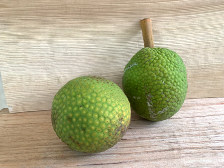 Jackfruit on the wooden table.
