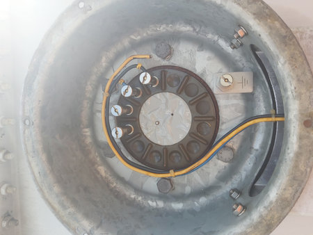 Close-up of a gas boiler in a boiler room. View from above.